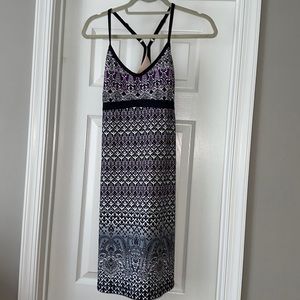 Athleta Black and Purple Patterned Midi Dress